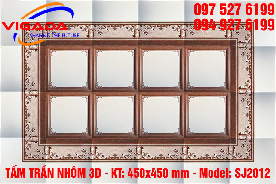 Tấm trần nhôm 3D 450x450 mm - Mẫu hoa văn tre