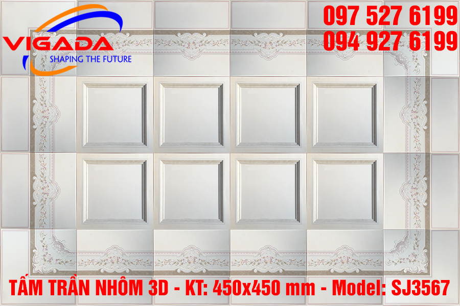 Tấm trần nhôm 3D 450×450 mm - Mẫu hoa hồng trắng