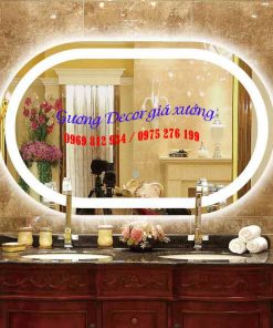 Gương bầu dục led ánh vàng nhà vệ sinh