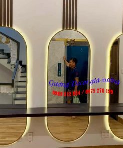 Gương viền thép hậu led